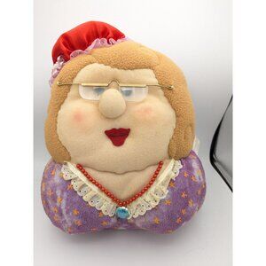 Grandma Pillow With Red Hat 14" Granny Stuffed Glasses 14"